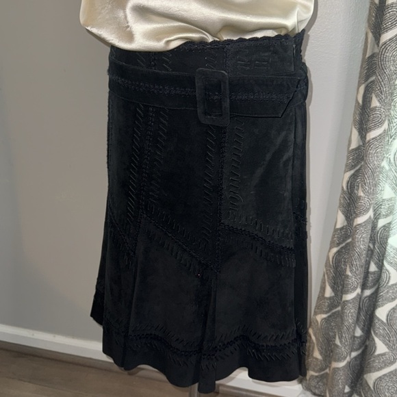 Margaret Godfrey Black Suede Belted Patchwork A Line Skirt - Picture 2 of 11